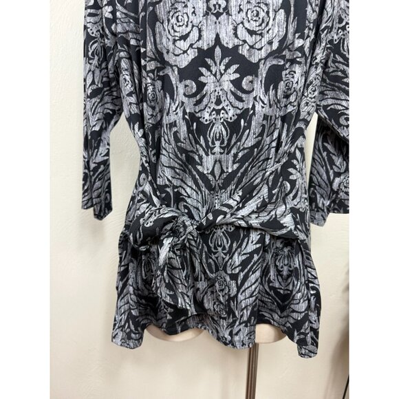 Belle Kim Gravel Womens Gray Floral Tie Boat Neck Tunic Top‎ Size 2X Stretch - Picture 5 of 11